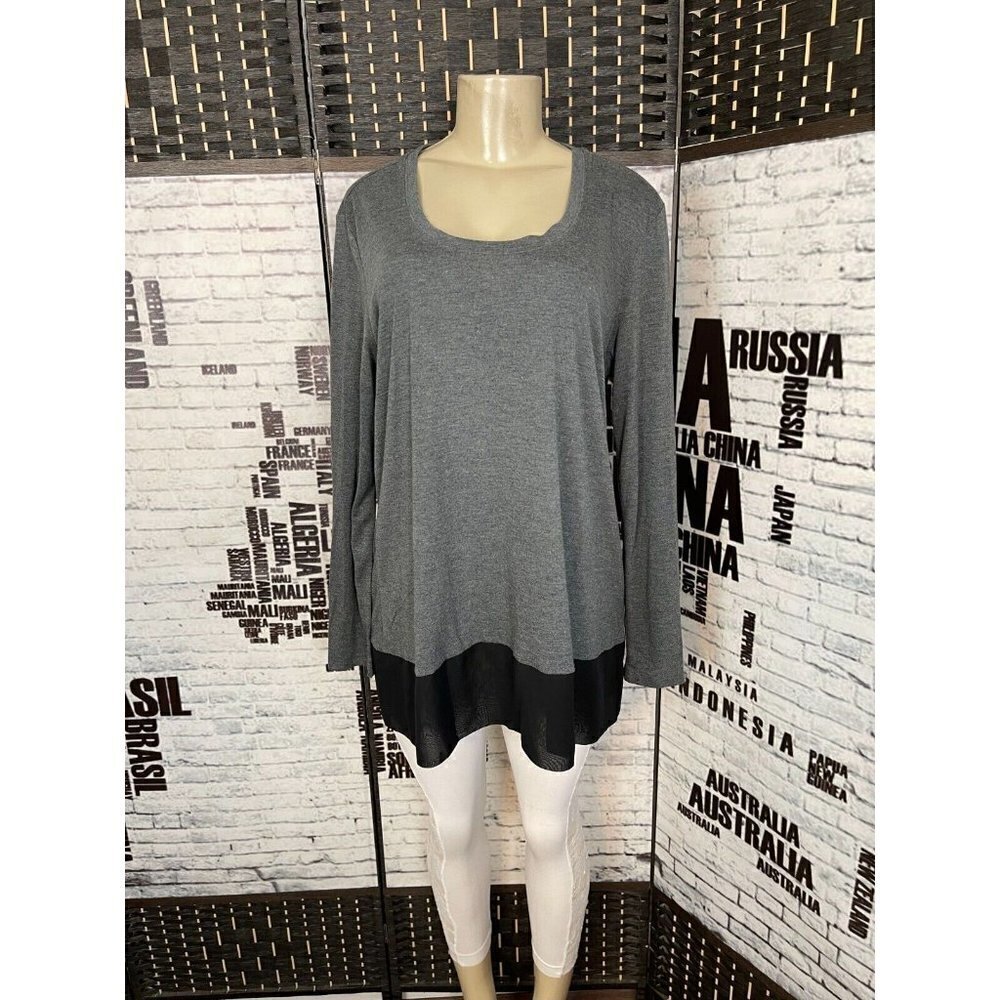 Simply Vera Vera Wang XL Heather Gray Sheer Contrast Trim Hem Long Sleeve Top